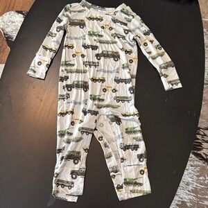 Posh Peanut Green and Brown military Vehicle Print Onesie romper
